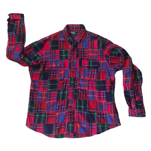 Vtg Rare Polo Ralph Lauren Patchwork Tartan Plaid Flannel Workshirt XXL 2XL - Picture 4 of 15